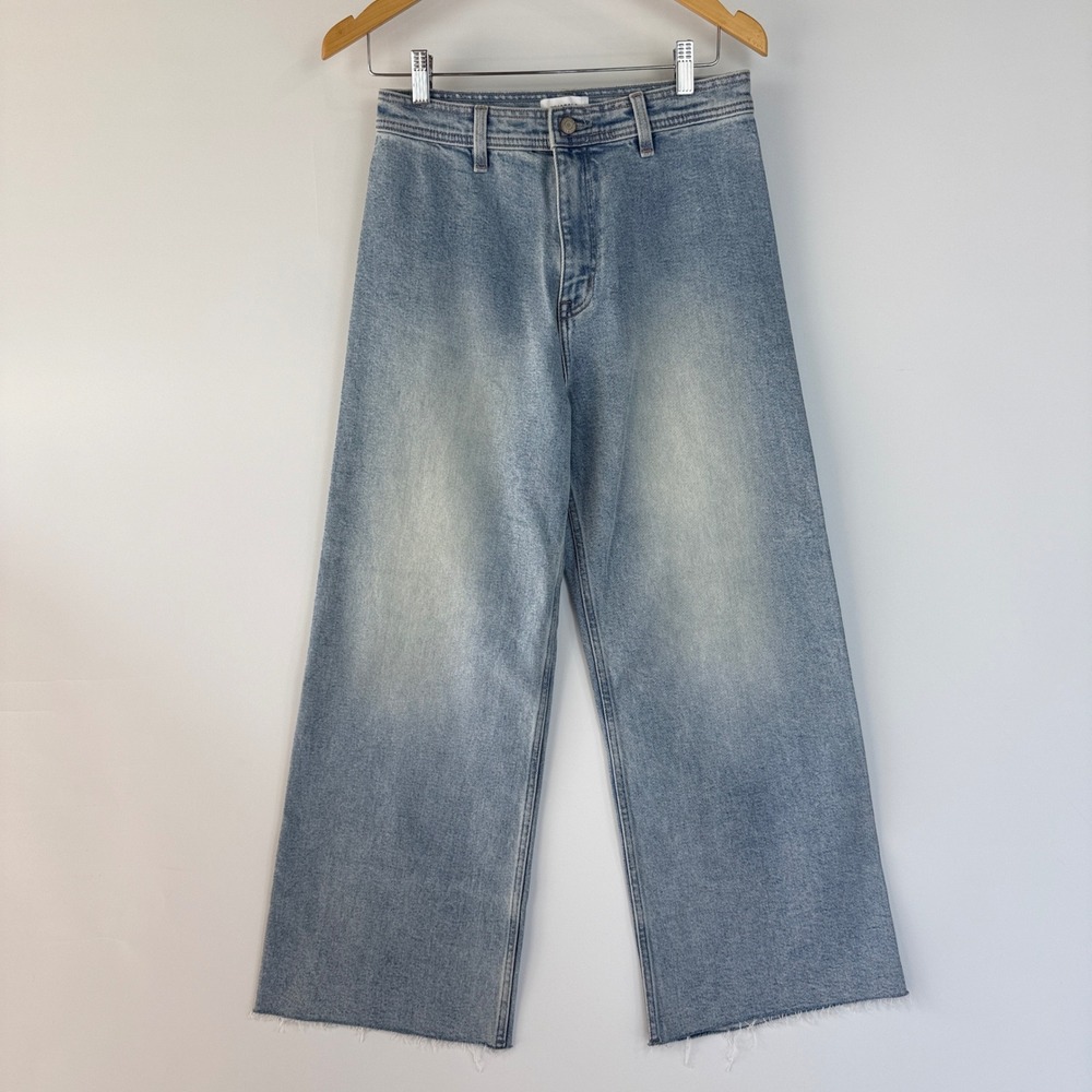 Pistola Charlie Wide Leg Jeans Women 28 Light Blue Raw Hem Faded High Rise - Picture 9 of 16